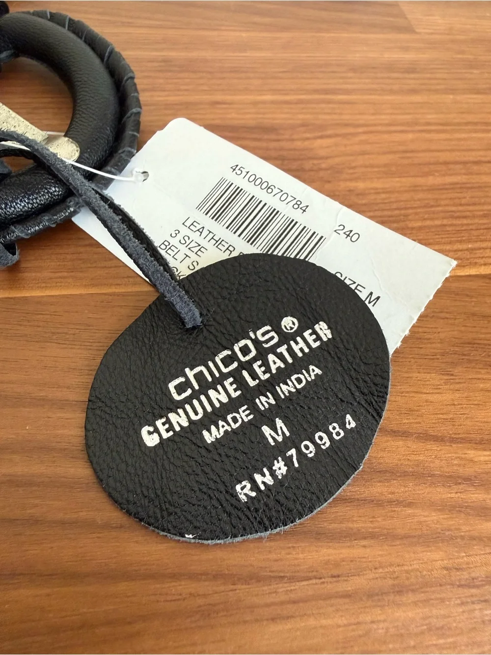 NWT Chico’s Black Genuine Leather Wide Waist Belt with Button Accents - Size M